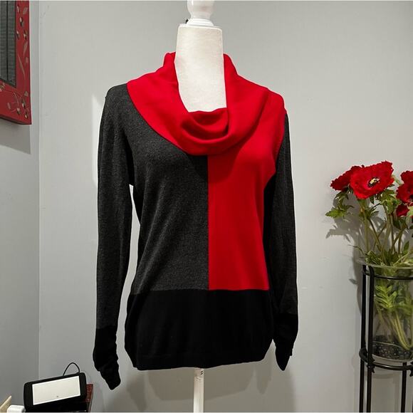 NEW Alfani Colorblock Cowl Neck Ruched Oversized Layering Sweater Top M NWOT - Picture 4 of 13